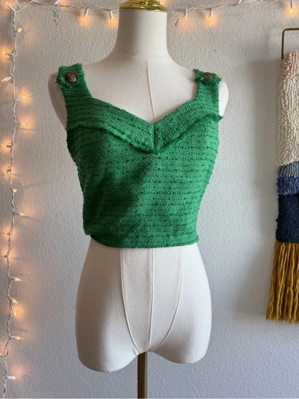 ZARA Top Women’s Size Small Tweed Sleeveless Corset Crop Textured Button Bustier
